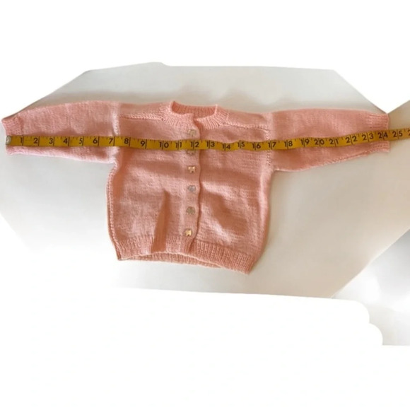 Pink hand knit sweater with dog buttons​ - Picture 13 of 14